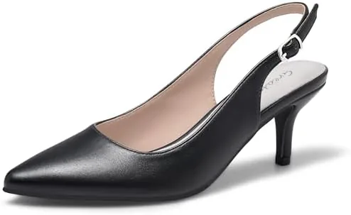 greatonu womens black comfort pu slip on pointed toe slingback pumps court shoes size 75 us